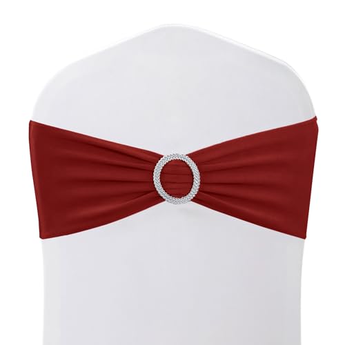 WedDecor Stretch-Stuhlbänder, einfarbig, Spandex-Band mit Schieberschnalle für Hochzeit, Party, Stuhldekoration, Veranstaltungsbedarf, formelle Meetings, Weinrot, 33 x 15 cm, 1 Stück von WedDecor