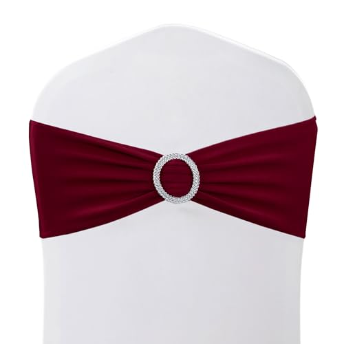 Weddecor Stuhldekoration, elastisches Stuhlband, Stuhlschärpe aus Spandex mit Schiebeschnalle, für Hochzeit, Party, Veranstaltungen, Aquamarinblau, 15 cm x 70 cm, 1 Stück, Spandex, burgunderfarben, 1 von WedDecor