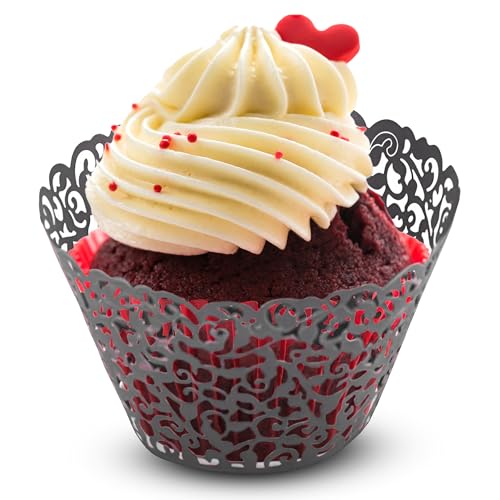Wedding Decor Cupcake-Förmchen, Halterungen, Muffinbehälter für Hochzeit, Geburtstag, Veranstaltungen, Schwarz , Pack of 25 von WedDecor