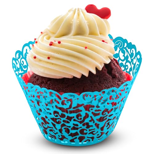 Wedding Decor Cupcake-Förmchen, Halterungen, Muffinbehälter für Hochzeit, Geburtstag, Veranstaltungen, blau, Pack of 25 von WedDecor