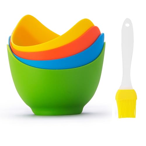 WedFeir 4 x Silikon-Eier-Pochierbecher mit Bonus-Ölpinsel, antihaftbeschichtete Eierpochierbecher für Luftfritteuse, Backofen oder Herd, BPA-frei. von WedFeir