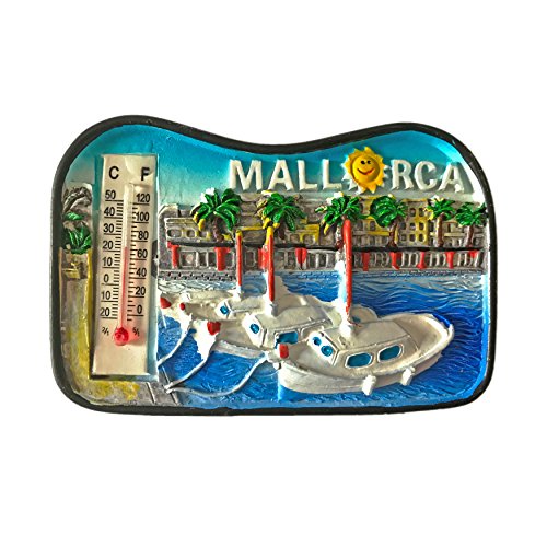 Mallorca 3D-Kühlschrankmagnet, Touristensouvenirs, Kunstharz-Kühlschrankmagnet, Heim- und Küchendekoration, Thermometer von Wedare Magnet Souvenir