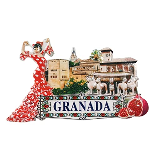 Granada Spanien 3D-Wahrzeichen-Kühlschrankmagnet, Souvenir-Geschenk, Kunstharz, handgefertigt, Granada-Kühlschrankmagnet, Heim- und Küchendekoration, Kollektion von Wedarego