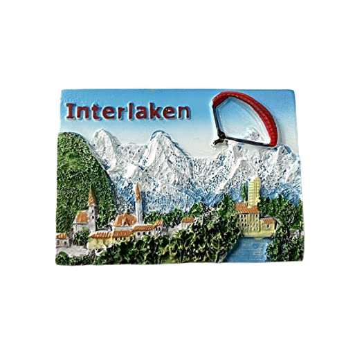 Interlaken Schweiz 3D-Kühlschrankmagnet, Souvenir-Geschenk, Kunstharz, handgefertigt, Kühlschrankmagnet, Heim- und Küchendekoration, Kollektion von Wedarego