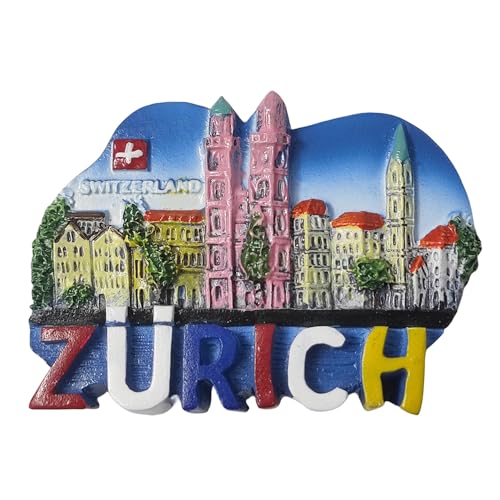 Wedarego 3D-Kühlschrankmagnet, Motiv: Zürich Schweiz, Souvenir, Geschenk, Kunstharz, handgefertigt, Zürich-Kühlschrankmagnet, Dekoration für Zuhause und Küche von Wedarego