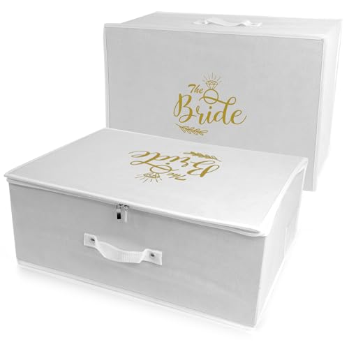 Wedcova UK Hochzeitskleid Aufbewahrungsbox | Weiß Personalisierte Brautkleider Unterbett Aufbewahrungsboxen | Unter Bett Kleidung Box mit 10 Säurefreie Tissue Papiere | Raum Organizer Box | Medium von Wedcova