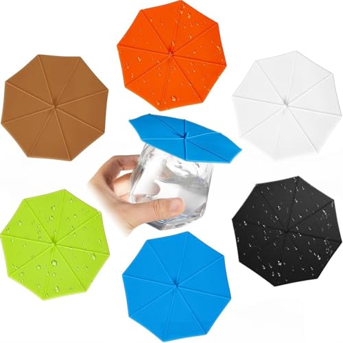 WeddHuis 6er Set Silikondeckel im Regenschirm Design Bunte Glasabdeckung als Wespenschutz und Insektenschutz für Gläser Tassen und Bierkrug Wiederverwendbarer Getränkedeckel für den Sommer von WeddHuis
