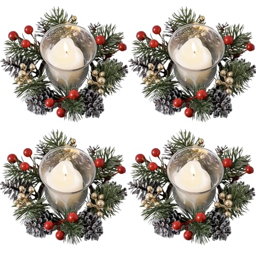 Weddflower 4pcs Weihnachtskerzenringe, Kiefernnadeln Kerzenringe Kränze mit Beeren & Kegel, 7,9 Plastikkerzenkranz, Mini -Weihnachtskranz für Säulen Hochzeitstischdekor, Golden Rot Weddflower 4pcs Weihnachtskerzenringe, Kiefernnadeln Kerzenringe Kränze mit Beeren & Kegel, 7,9 Plastikkerzenkranz, Mini -Weihnachtskranz für Säulen Hochzeitstischdekor, Golden Rot von Weddflower