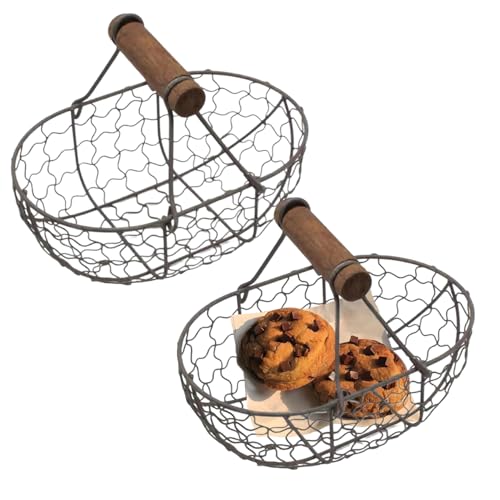Eierkorb zum Sammeln von frischen Eiern 2pcs 7x5x5 Eisendrahthähnchen -Eierkorb mit hölzernem Griff dekorativ von Weddflower