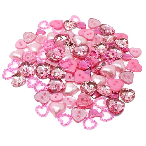 100 Stück gemischte rosa Herzen aus Harz mit flacher Rückseite zur dekorativen Verzierung von Karten von Wedding Touches