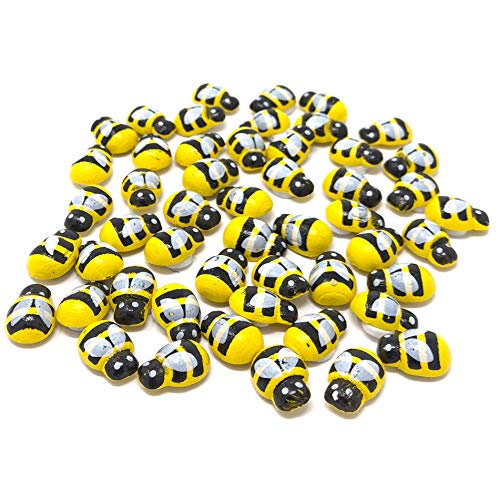 Dekoration, Mini-Bienen- selbstklebend, zum Basteln, Stück: 9, Größe: 12 mm, Material: Holz 9x12mm gelb von Wedding Touches
