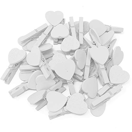Mini-Wäscheklammern, 18 mm, Weiß, mit Herzen 18 mm, Shabby Chic, für Hochzeit, holz, Weiß, 25 mm von Wedding Touches