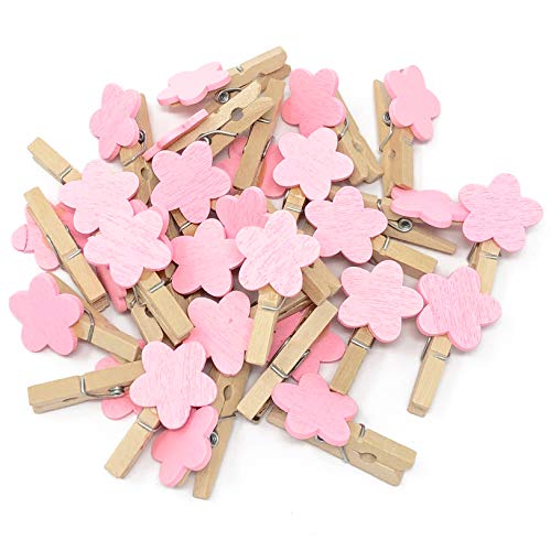 30 mm Wäscheklammer mit 16 mm Pink Holz Blumen Craft für Shabby Chic Vintage Hochzeit und Craft rose von Wedding Touches