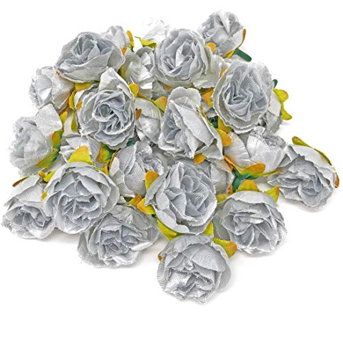 Dekorative künstliche Blumen aus Kunstseide, Silber, Mini-Rosen, Textil, silber, 25-30mm von Wedding Touches
