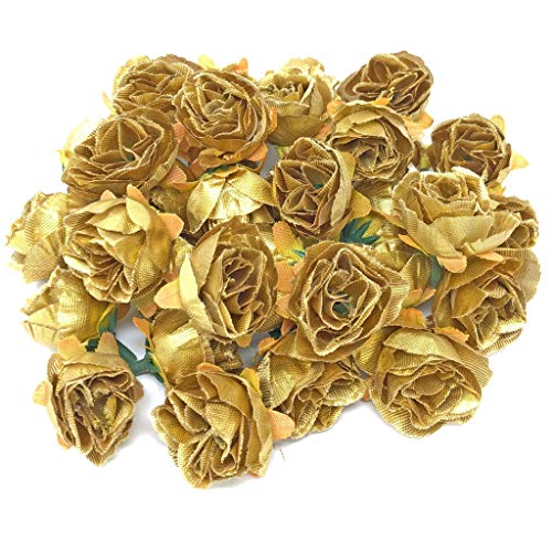 Dekorative künstliche Mini-Blumen aus Kunstseide, Silber, Mini-Rosen, 25 mm, Textil, gold, 25-30mm von Wedding Touches