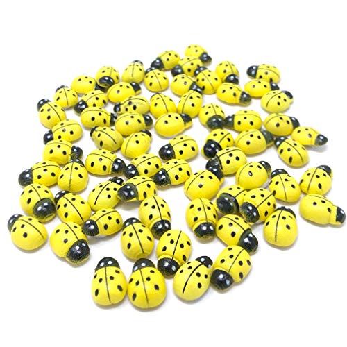 Gelbe Mini-Marienkäfer aus Holz, 9 x 12 mm, selbstklebend, 50 Stück von XGAGHB