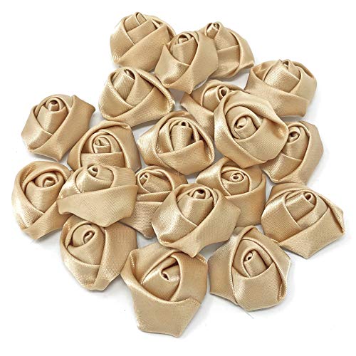 Goldene 25 mm große Satinband-Rosen, dekorative flache Rückseite, Bastelblumen (25 Stück) von Wedding Touches