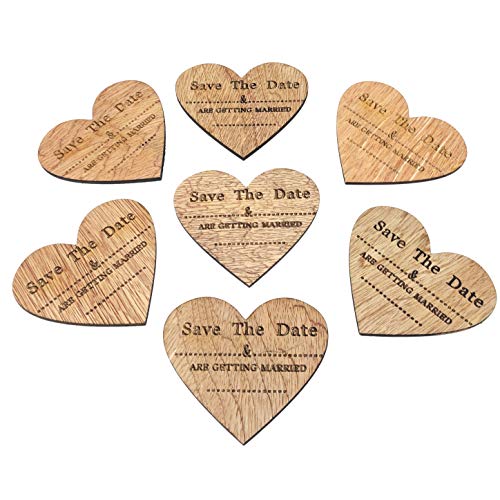 Kühlschrankmagnete aus Holz in Herzform mit englischer Aufschrift „Save The Date“, ideal für Hochzeitseinladungen, Dekoration, im Vintage-Stil 80mm x 70mm braun von Wedding Touches