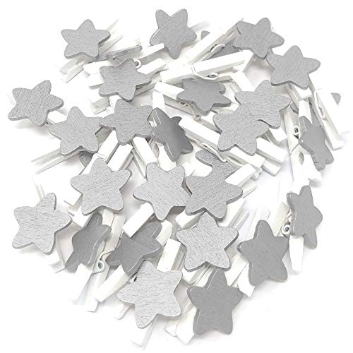 Weiße Mini-Wäscheklammern, 30 mm mit 18 mm silbernen Sternen, für Shabby Chic Hochzeiten und Weihnachten, 25 Stück von Wedding Touches