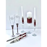 Burgund Hochzeit Set Von 10 Gläser Einheit Kerze Kuchen Server Personalisierte Hochzeitsgläser Geschenk von WeddingTableStudio