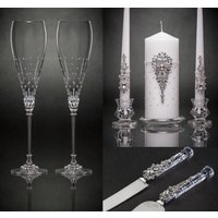 Hochzeitsflöten Tortenhalter Und Messer Silber Sektflöten Braut Bräutigam Flöten Einheitskerze Set von WeddingTableStudio