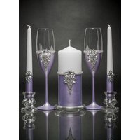 Personalisierte Hochzeit Flöten Lavendel Einheit Kerzen Set Sektgläser Braut Bräutigam Glasse Geschenk von WeddingTableStudio