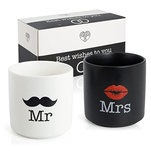 WeddingTree Mr und Mrs Tassen 2er Set - Partnertassen - Tasse Mr und Mrs für Paare zur Hochzeit Verlobung Hochzeitstag - Hochzeitsgeschenk Modern - Mr und Mrs Geschenke von WeddingTree