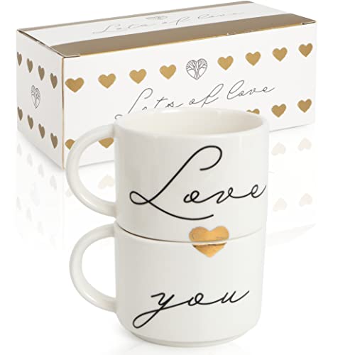 WeddingTree Tassen Hochzeit mit Motiv ‚Love you‘ - Paar Tassen Set 2er - Hochzeitsgeschenke für Brautpaar - Tasse für Paare - Hochtzeitsgeschenk Tasse von WeddingTree