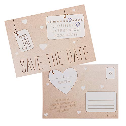 Weddix 30 er Set Save the Date Karten für die Hochzeit im Kraftpapier Optik mit Herzen - praktisches Postkarten Design im rustikalen Vintage Look Weddix 30 er Set Save the Date Karten für die Hochzeit im Kraftpapier Optik mit Herzen - praktisches Postkarten Design im rustikalen Vintage Look von Weddix