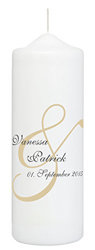 Weddix Hochzeitskerze Weiß mit & Zeichen in Beige als Verzierung - Traukerze mit Spruch von Weddix