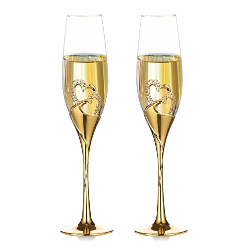 NUPTIO 1-Paar (2-teilige) High-End Champagner Trinkglas, Weingläser für Hochzeit/Party, kreative Weingläser, Geschenk für Hochzeitsjubiläum, Silber (Gold, Stile 1) von NUPTIO