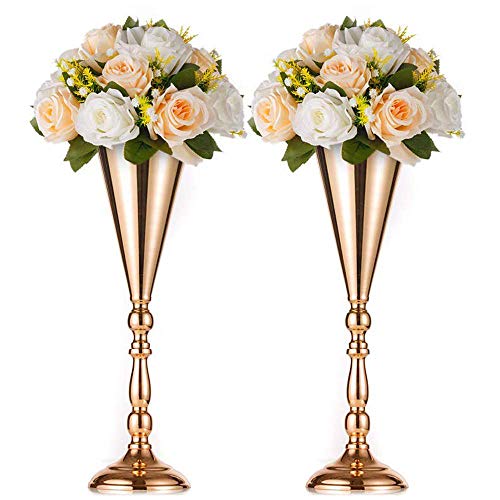 NUPTIO Gold Vase für Hochzeit Tischdeko: 2 Stück 42cm Hohe Blume Trompete Vasen Metall Tische Mittelstück Goldene für Hochzeiten Geburtstag Party Jahrestag Dekorationen von NUPTIO