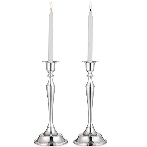 Nuptio Kerzenhalter für Kerzenständer – 2 Stück Silber Kerzenständer 24.5cm Hoch Konischer Kerzenhalter für Hochzeit Geburtstag Party Tischdekoration Mantel Weihnachtsdekoration von NUPTIO