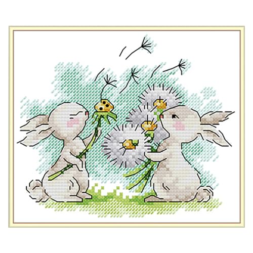 Cross Stitch Kits Stickerei Kit gestempelt Cross Stitch Kits DIY Bunny Themeed Stickset mit stumpfem Nadel niedliche Cartoon -Baumwoll -Kreuzstich -Kits für Erwachsene mit Anweisungen, Style2 von Wedhapy