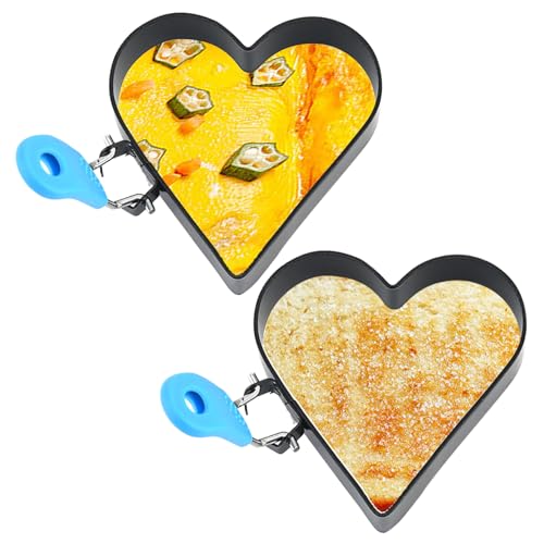Eierring Eierpochierer 2pcs antihaftbeschichtet 10,2cm herzförmige Eierringe zum Braten von Eiern mit Silikongriff Edelstahl Eierform für Frühstück Sandwiches Bratpfanne Crumpet Typ 2 von Wedhapy