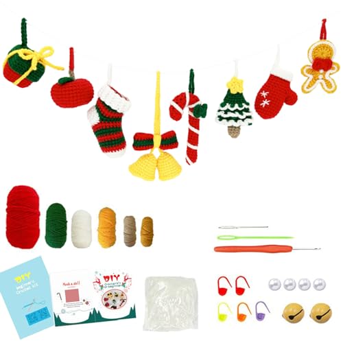 Häkelset, Strickset, Häkel-Starter-Set, Häkel-Sets für Anfänger und Erwachsene, Weihnachten, Lebkuchenmann, Häkelnadel-Sets mit Häkelnadeln, Nadeln, Garn-Set, Häkeln, Erwachsene, Kinder von Wedhapy