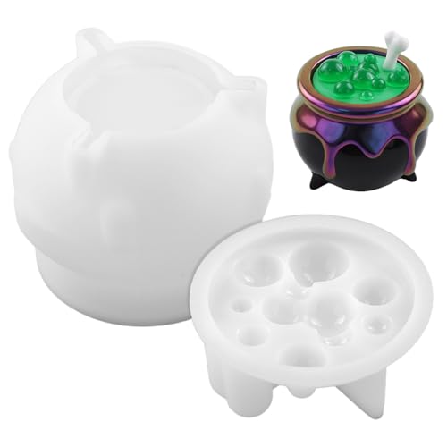 Halloween-Silikonformen: DIY-Mini-Kessel-Silikonform mit Blasenknochen, flexibel, optisch ansprechende Halloween-Requisiten für Kunstharz, Kerzen, Seifenherstellung von Wedhapy