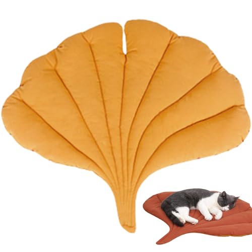 Hundedecke Blatt Katzenbett doppelseitige Blätter geformte Katzenmattenbett weiche Waschable Flacher Katzenbett PP Baumwollfüllung Haustiermatte für Herbst Winter Hundekatze Ginkgo Blatt von Wedhapy