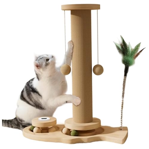 Katzenkratzer-Post interaktive Sisal-Katzenmöbel mit Bällen und Zwei Turntables & Teaser Nicht-Schlupf-Spielzeug für Innenräume, 16x13 Zoll von Wedhapy