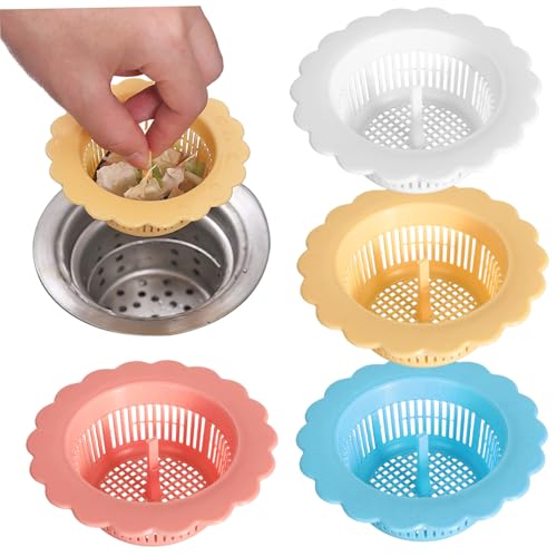 Küchenspüle Abflusssieg 4pcs Kunststoff Waschbecken Futterfänger 3,5 feinem Maschenspüle Sieb Sieb Einfach zu reinigen zu reinigen Küchenspüle Filter mit Griff Waschbecken Futterfänger Spüle Sink Sie von Wedhapy
