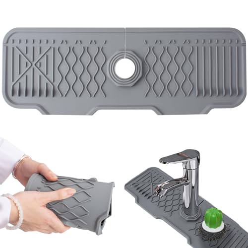 Küchenspüle Spritzschutz 43,2x16 cm Flexible Silikon Spülbeckenmatte Waschbecken Wasserhahn Matte Faltbare Gefälle Wasserhahn Ablaufmatte rutschfeste spritztrocknende saugfähige Spülbeckenmatte klein von Wedhapy