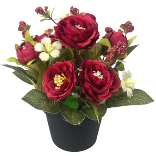 Künstliche Blumen für Gräber 17,8 cm hoch künstliche Rosenblüten in Töpfen realistische Seidenrosenblüten mit grünem Blatt für den Innen und Außenbereich Weinrot Künstliche Blumen für Gräber 17,8 cm hoch künstliche Rosenblüten in Töpfen realistische Seidenrosenblüten mit grünem Blatt für den Innen und Außenbereich Weinrot von Wedhapy