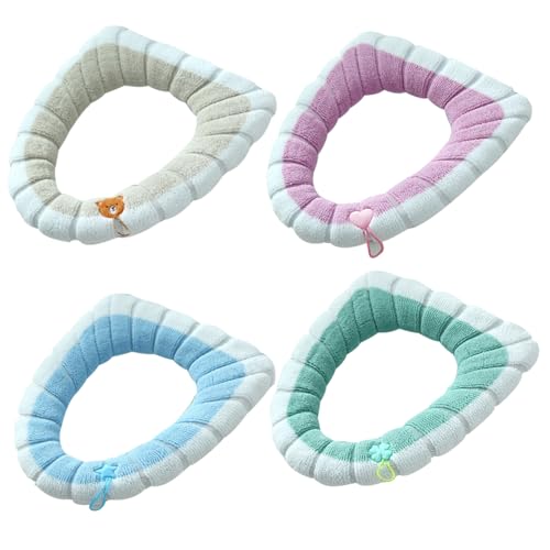 Toilettensitz Abdeckung Toilettendeckel Abdeckung 4pcs weiche Toilettensitz warwärmere Kissen mit Griff im Winter dick dehnbar waschbarer Bad Toilettensitzkissen für alle ovalen Toilettensitze Typ 2 von Wedhapy