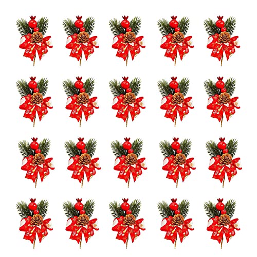 Wedhapy 20 Stück Weihnachtsbeeren Kiefernspieße künstliche rote Beerenstiele Weihnachtsbeerenstiele Tannenzweige künstliche Bastelspieße für DIY Weihnachtsgirlandendekoration Rot von Wedhapy