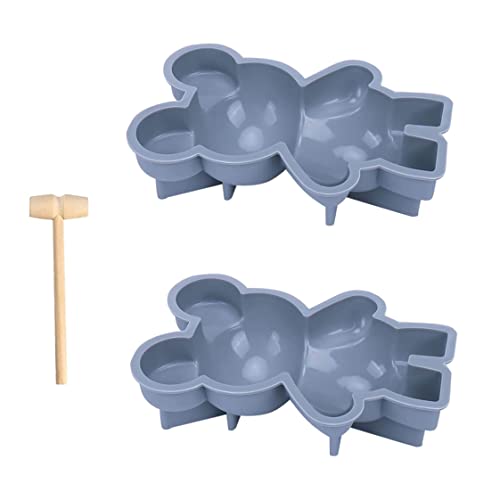 Bären Schokoladen Silikonformen 2 Stück 3D Bären Schokoladenform mit Hammer für Valentinstag Bären zerbrechlich Dessertbacken Wackelpudding große Gummibärchen Geburtstagsbonbonformen Bär C von Wedhapy