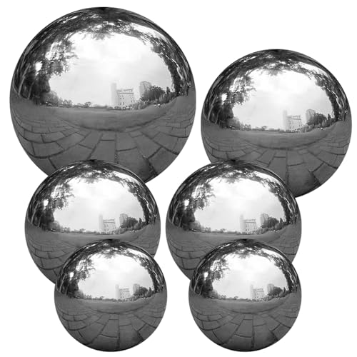 Wedhapy Blickkugel Aus Edelstahl Blickkugel 6 Stück Silberne Kugeln 2 ＆ 3 ＆ 4 ＆ 6 Zoll Große Glänzende Kugeln Reflektierende Spiegelpolierte Gartenkugel Für Hausgartenteichdekoration von Wedhapy