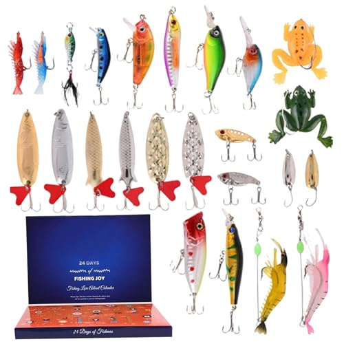 Wedhapy Fischerei Adventskalender 2023 Fischereiköder Adventskalender 2023 24 Tage Fischerei Köder Weihnachtsfischerei Fischerei Kit für Bass Forelle Lachs Männer Fischerliebhaber von Wedhapy