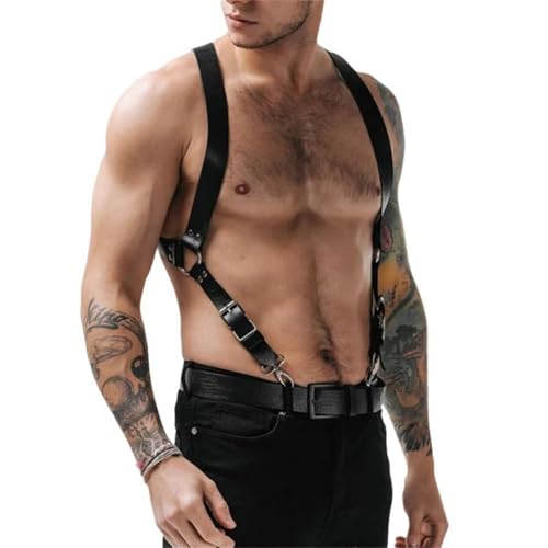 Wedhapy Harness für Männer sexy Verstellbarer Brustharness schwarzer Harness aus PU-Leder mit Clip strapazierfähiger Ganzkörperharness für Männerhemd Auftritt in Nachtclubs von Wedhapy
