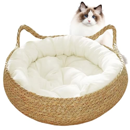 Wedhapy Katzenbett, Katzencouch, Katzenbetten und Möbel, Katzenbetten für Hauskatzen, 38,1 x 12,7 cm, 2-in-1, gewebtes Katzenkörbchen, Bett mit weichem Kissen, kratzfestes Kätzchenbett, gemütlicher von Wedhapy