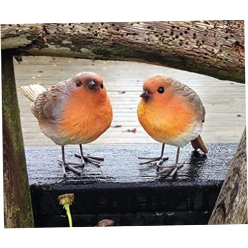 Wedhapy Vogel Deko Figur Kunstharz Vogelfiguren Simulation Rotkehlchen Statue Niedliche Tierskulpturen Dekor Für Rasen Garten 2 Stück von Wedhapy